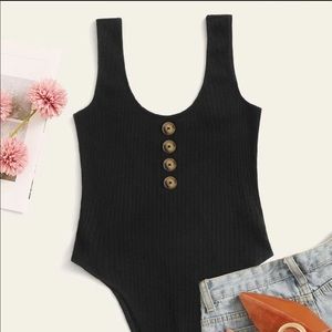 Plus size buttoned front rib-knit tank bodysuit